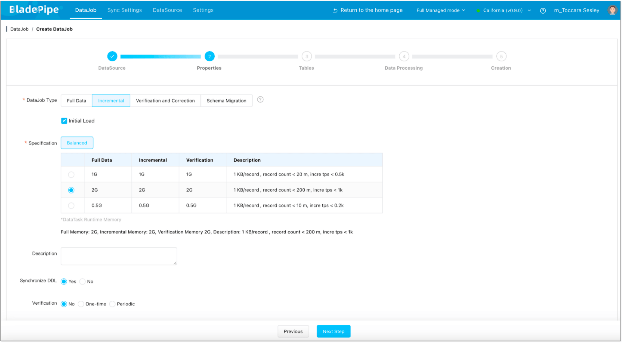 Selecting incremental and full data sync options in BladePipe configuration