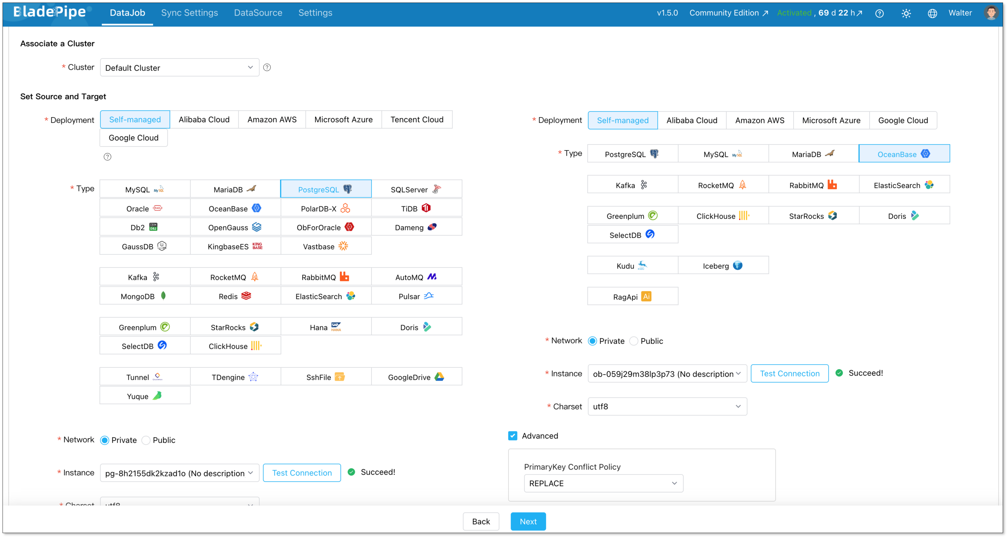 select source and target