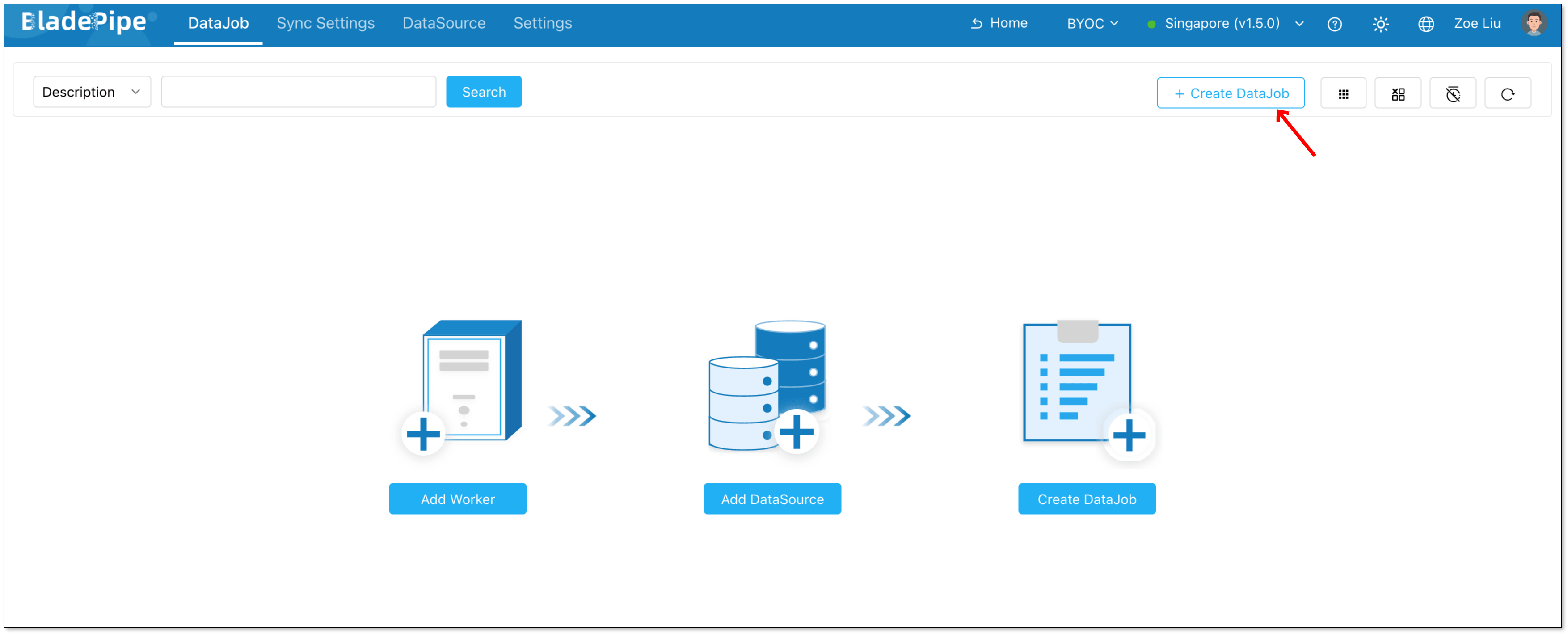 Create BladePipe DataJob for BYOC