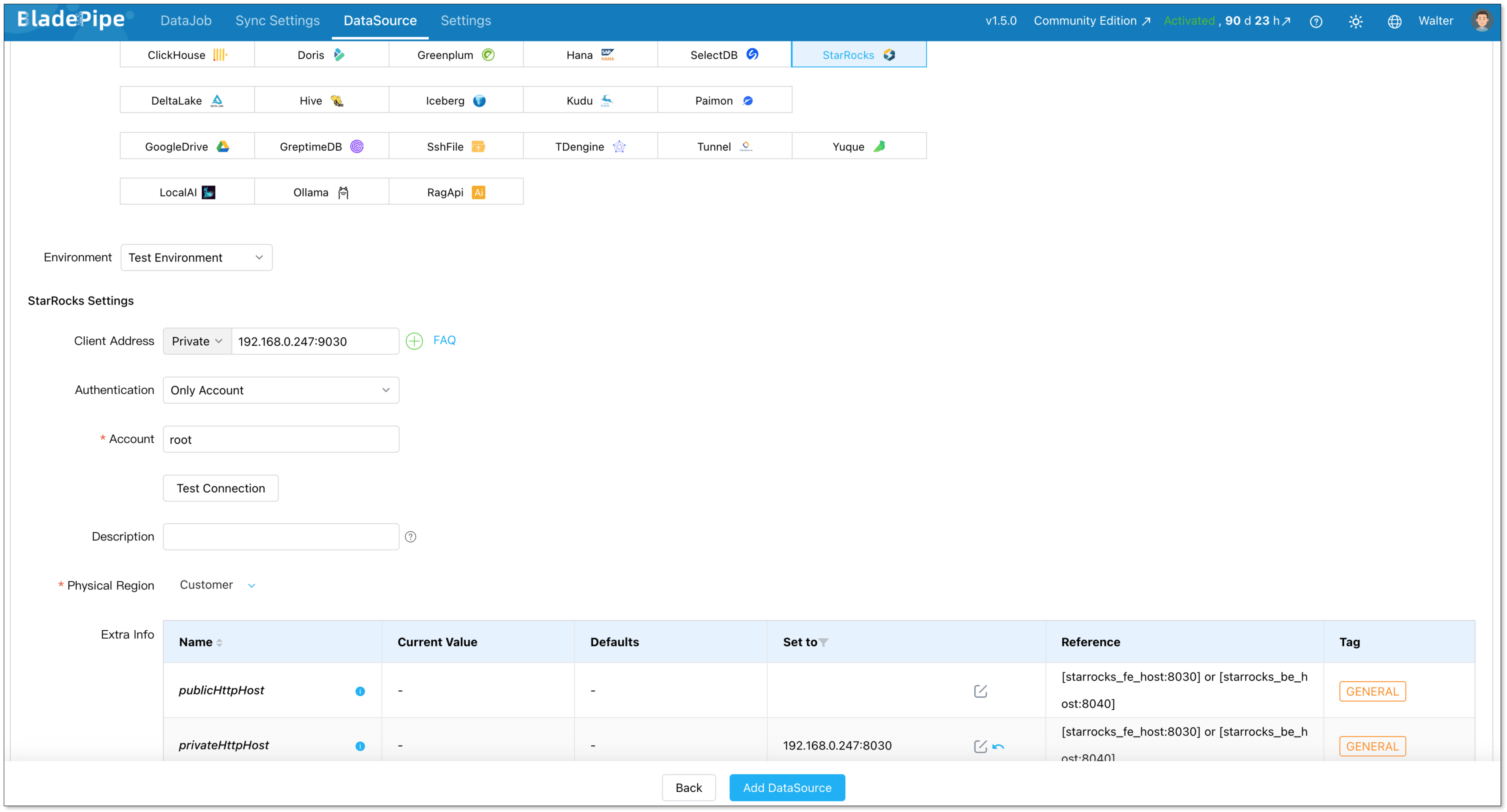 BladePipe data source configuration for StarRocks