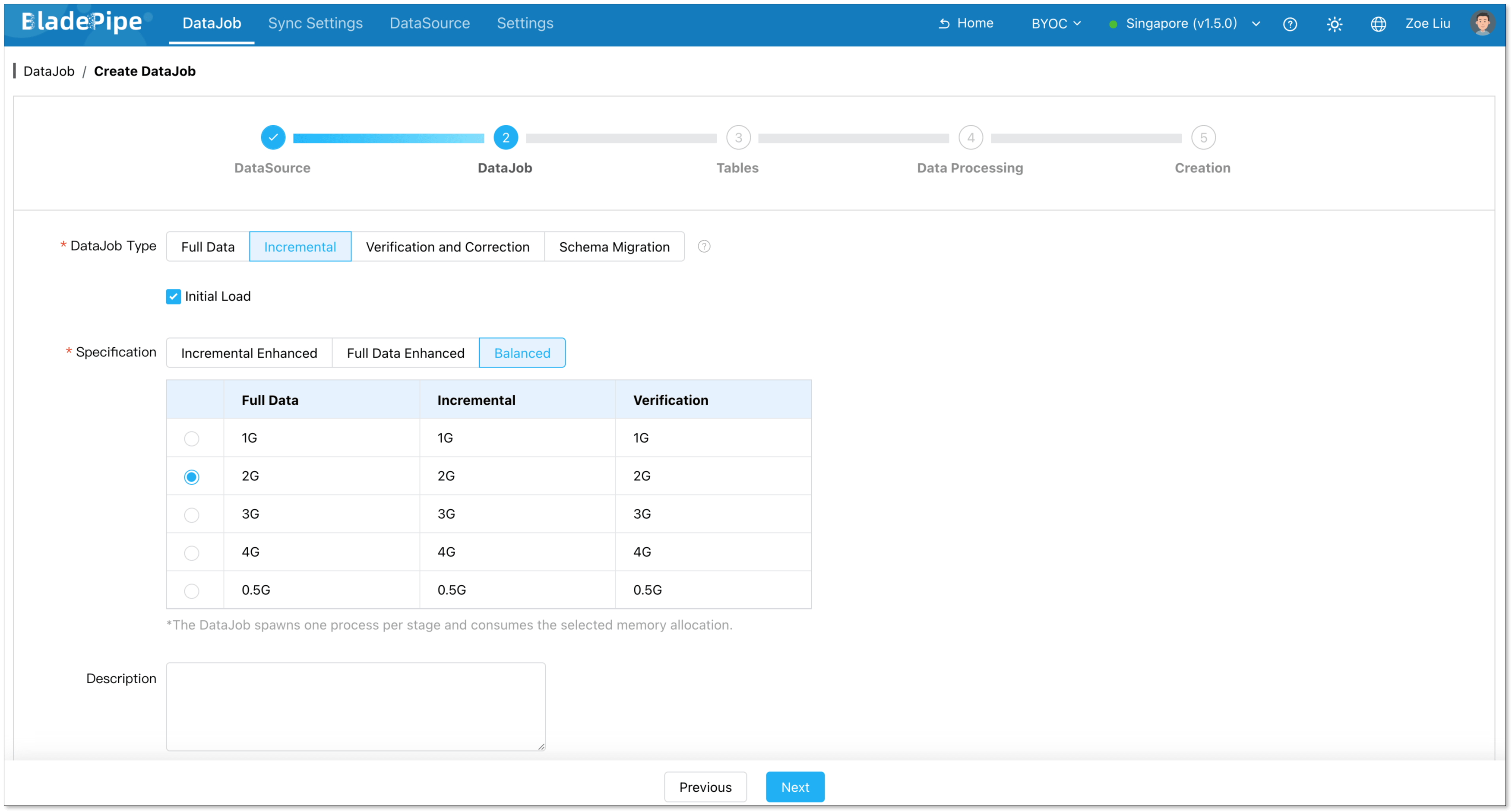 Select Incremental and Full DataJob Type