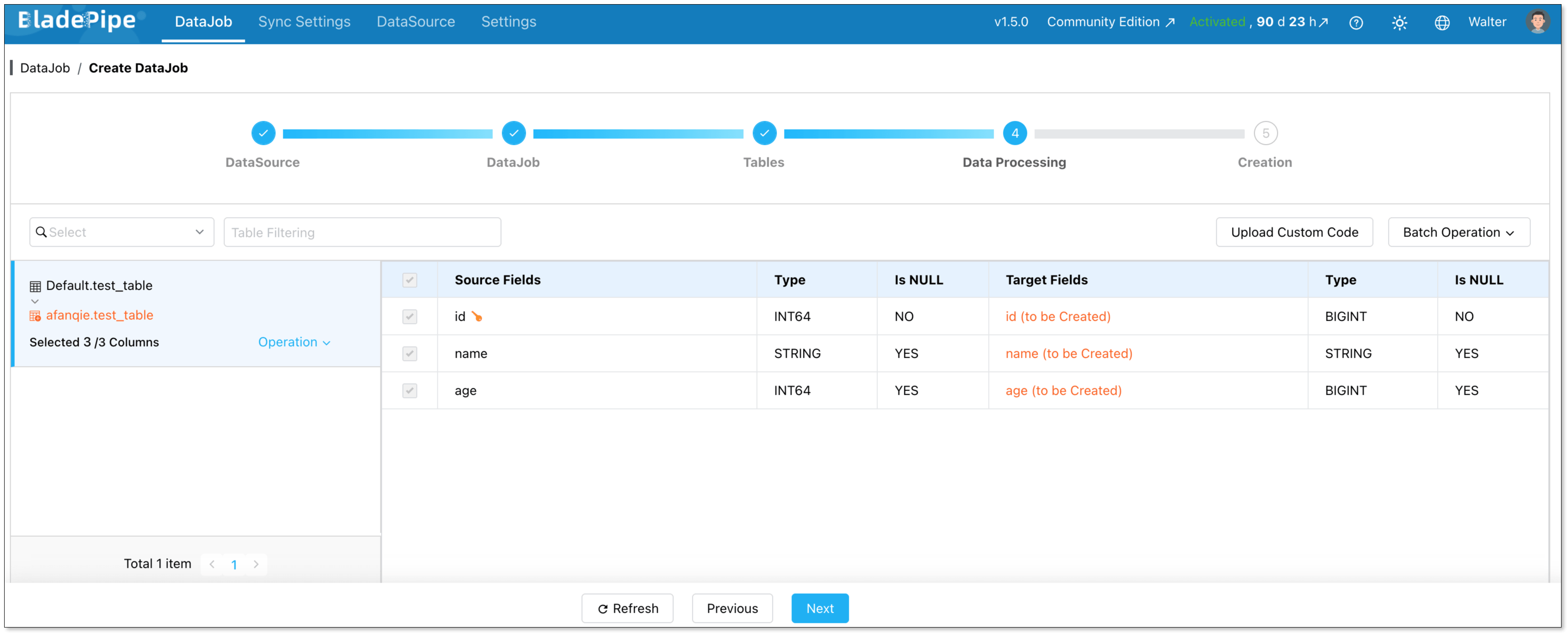 BladePipe column mapping and type conversion
