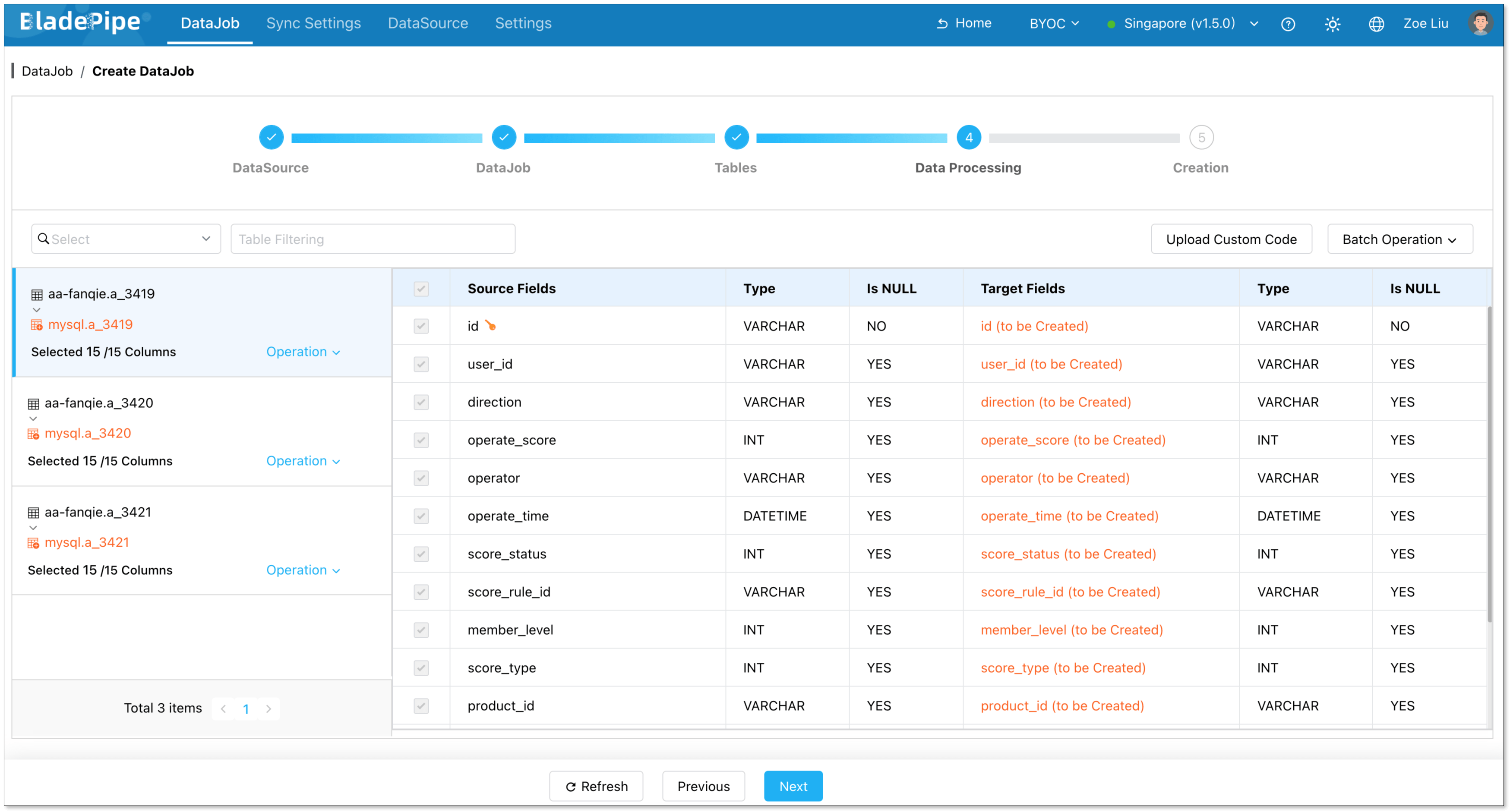 Select Columns for Data Synchronization