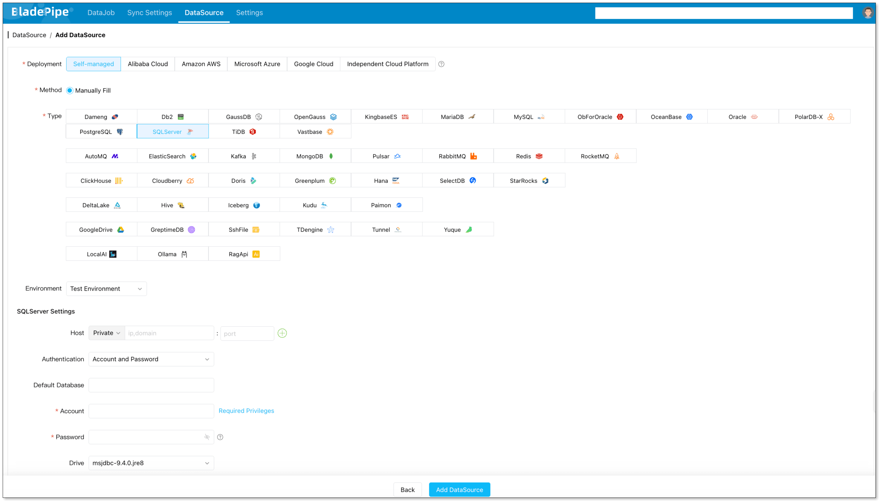 Add SQL Server as a BladePipe data source