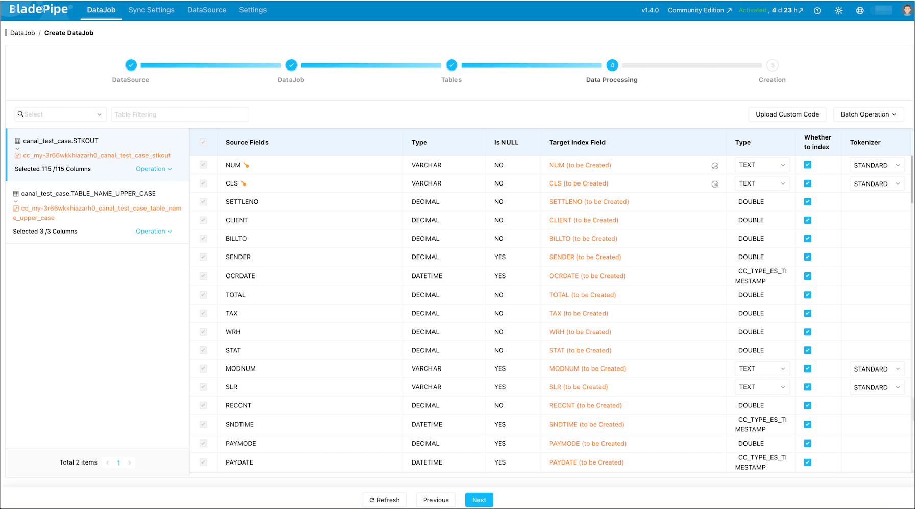 Select columns for synchronization