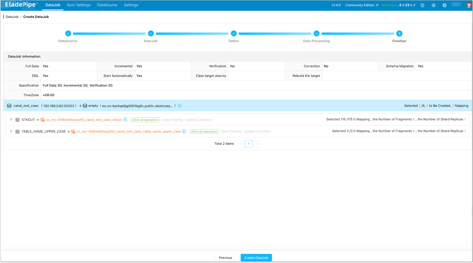 Confirm and start the DataJob
