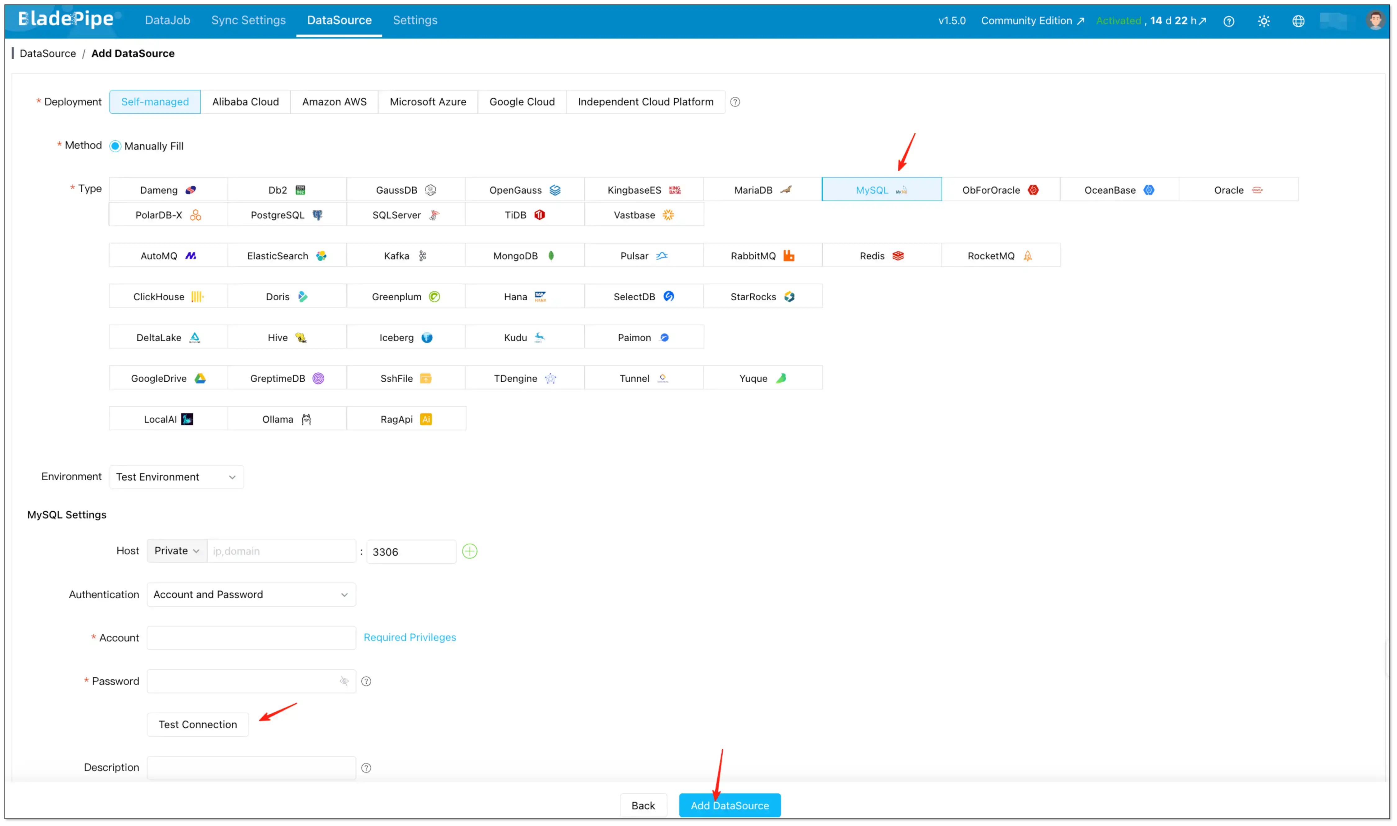 Add MySQL as a DataSource in BladePipe