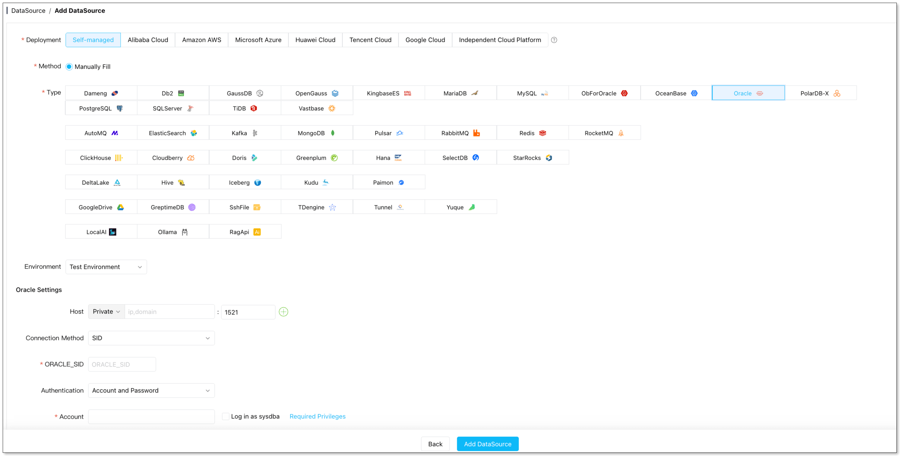 BladePipe console: add Oracle as a DataSource