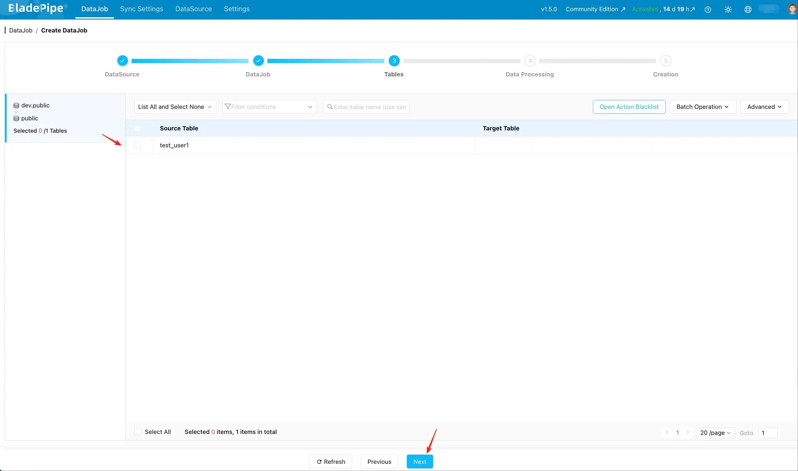 Select Redshift tables to sync to MySQL
