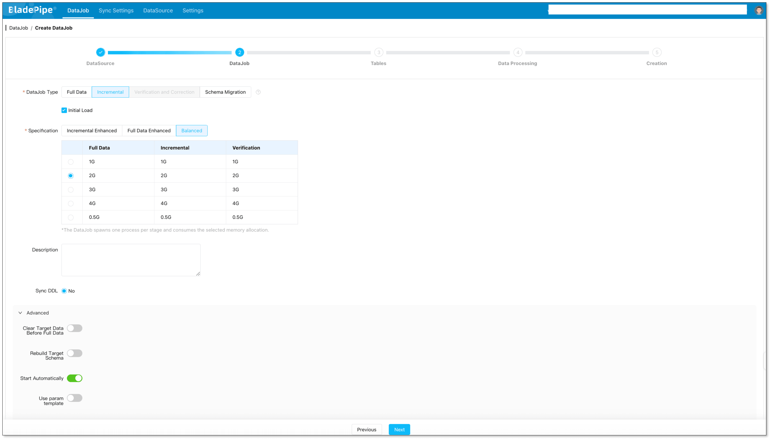Select full load plus incremental sync for the Iceberg pipeline