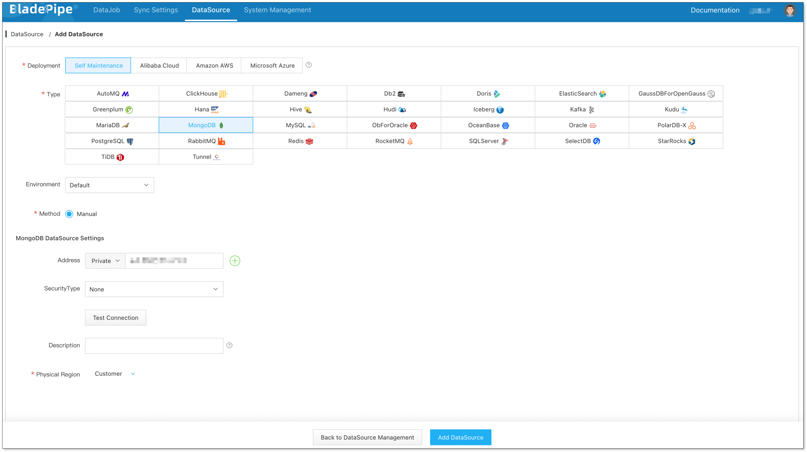 Add a MongoDB DataSource in BladePipe