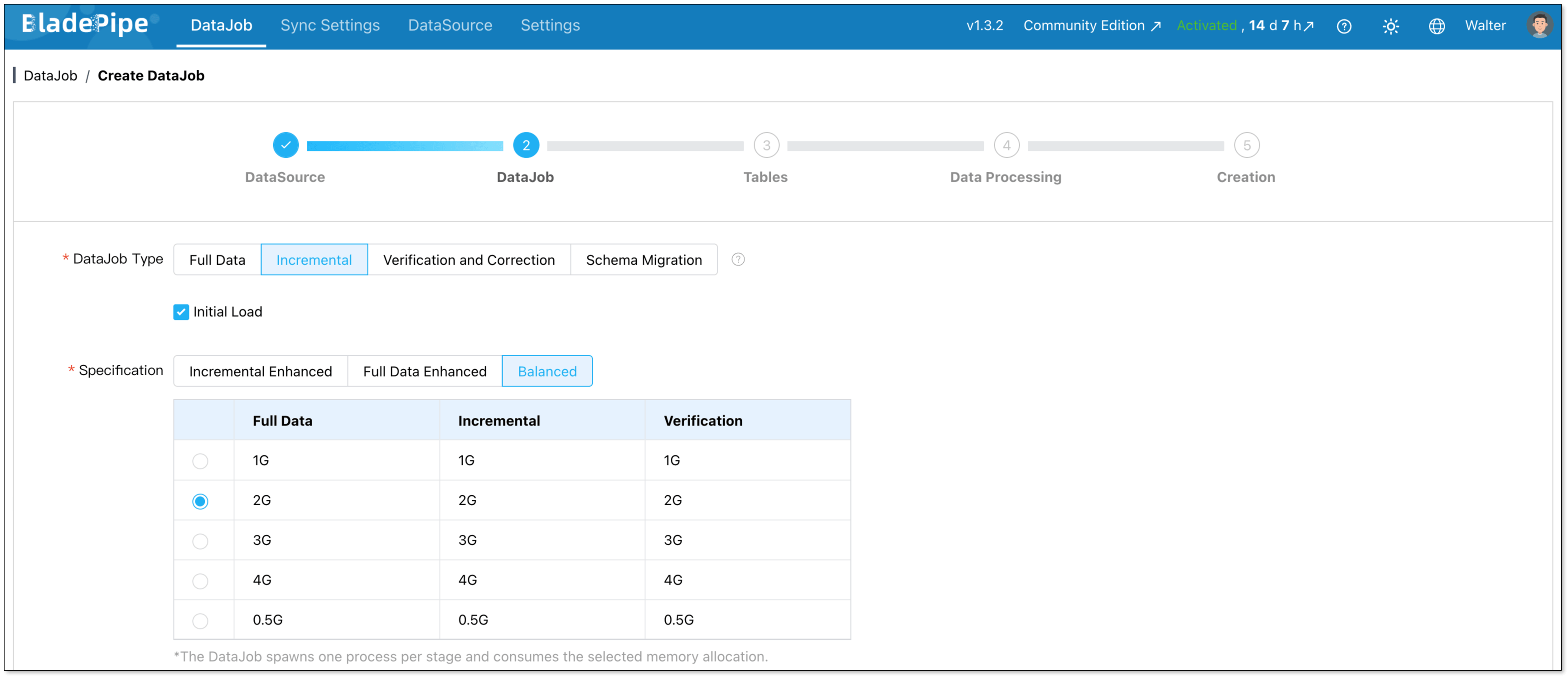 Select Incremental and Full DataJob Type
