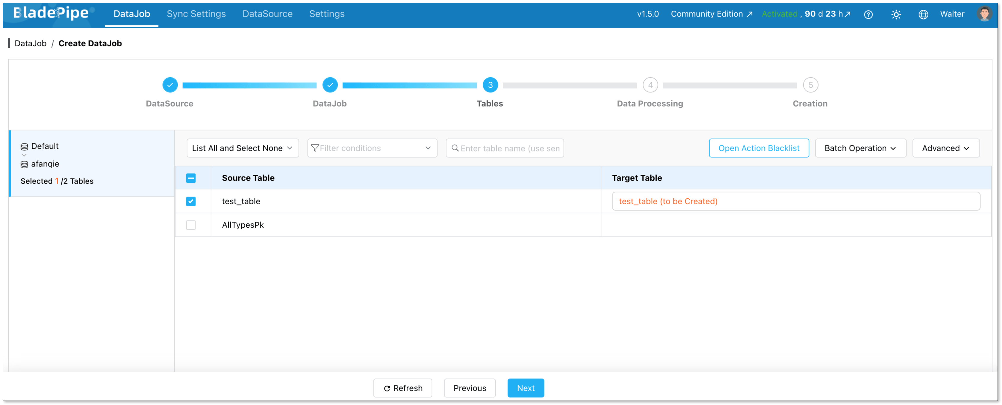 BladePipe table selection for data migration