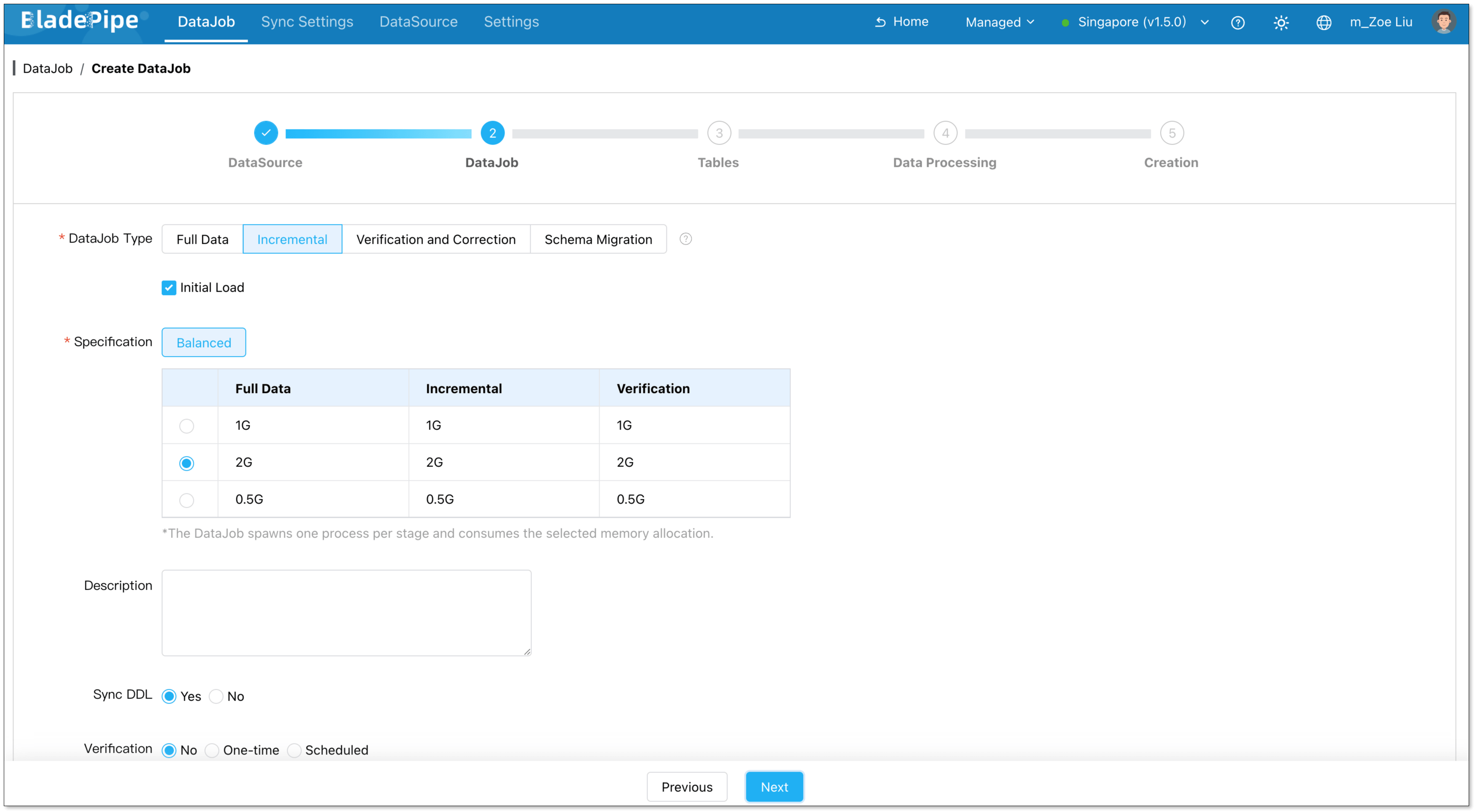Select Incremental and Full DataJob Type
