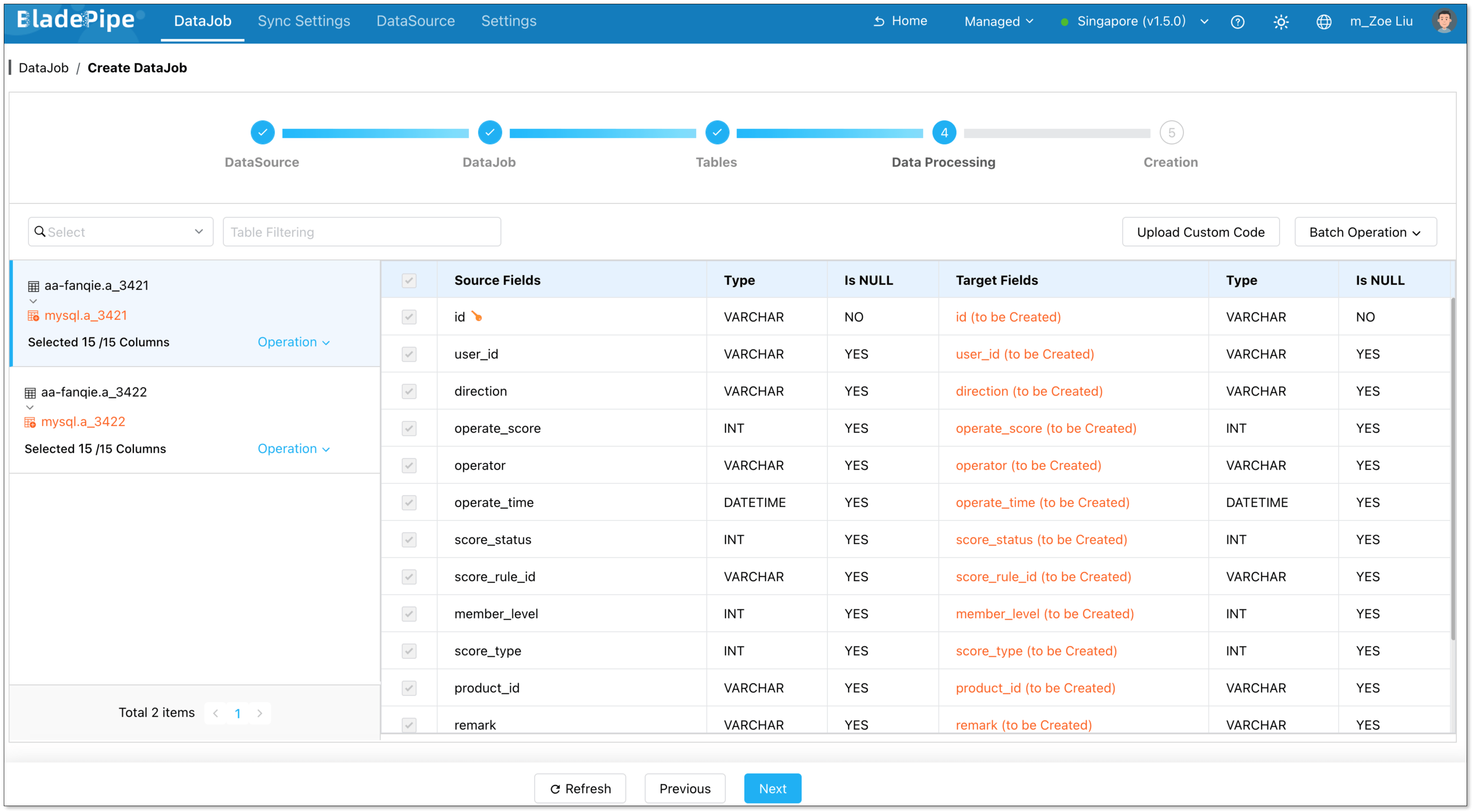 Select Columns for Data Synchronization