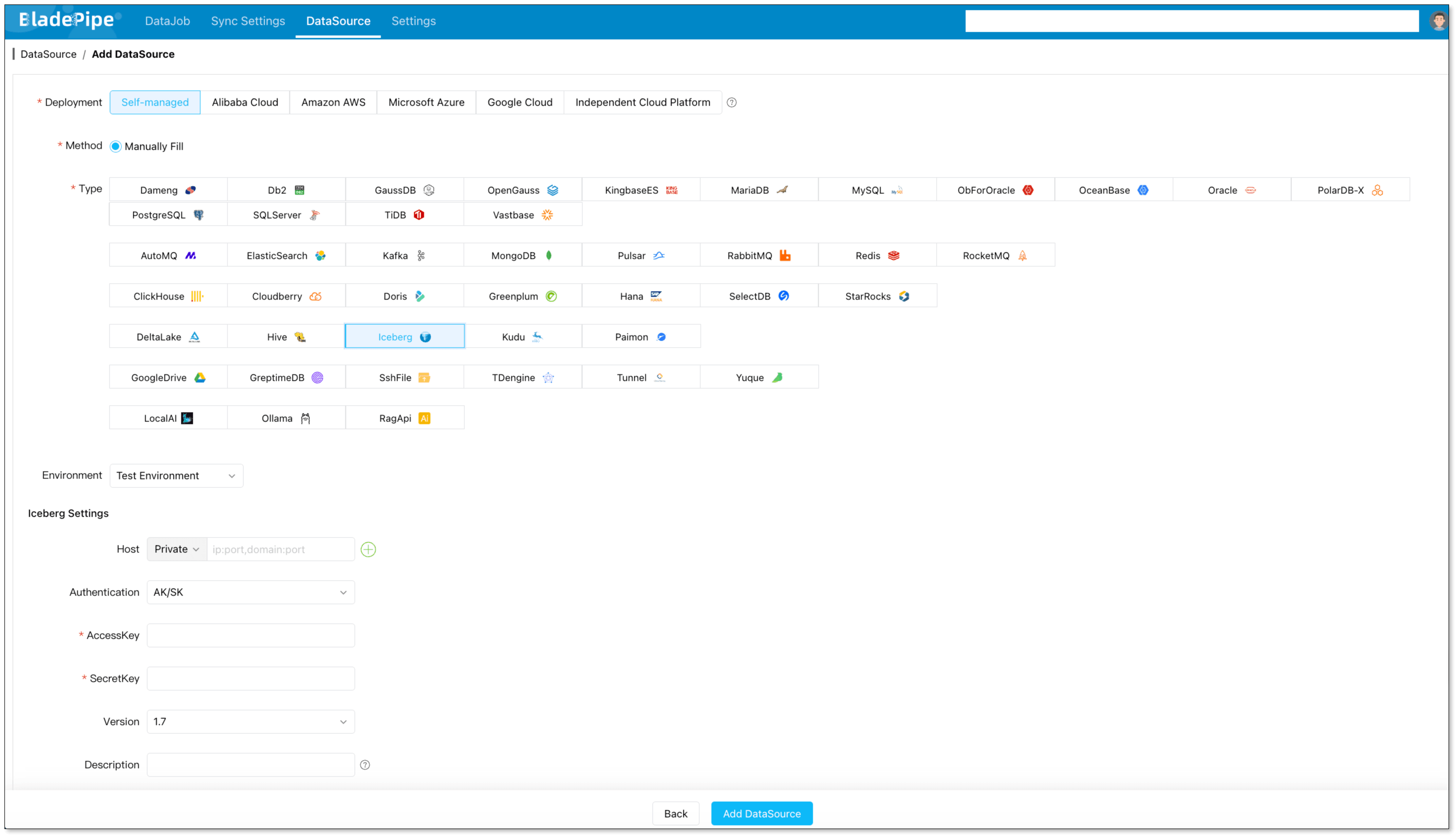 Configure Apache Iceberg as a BladePipe data target