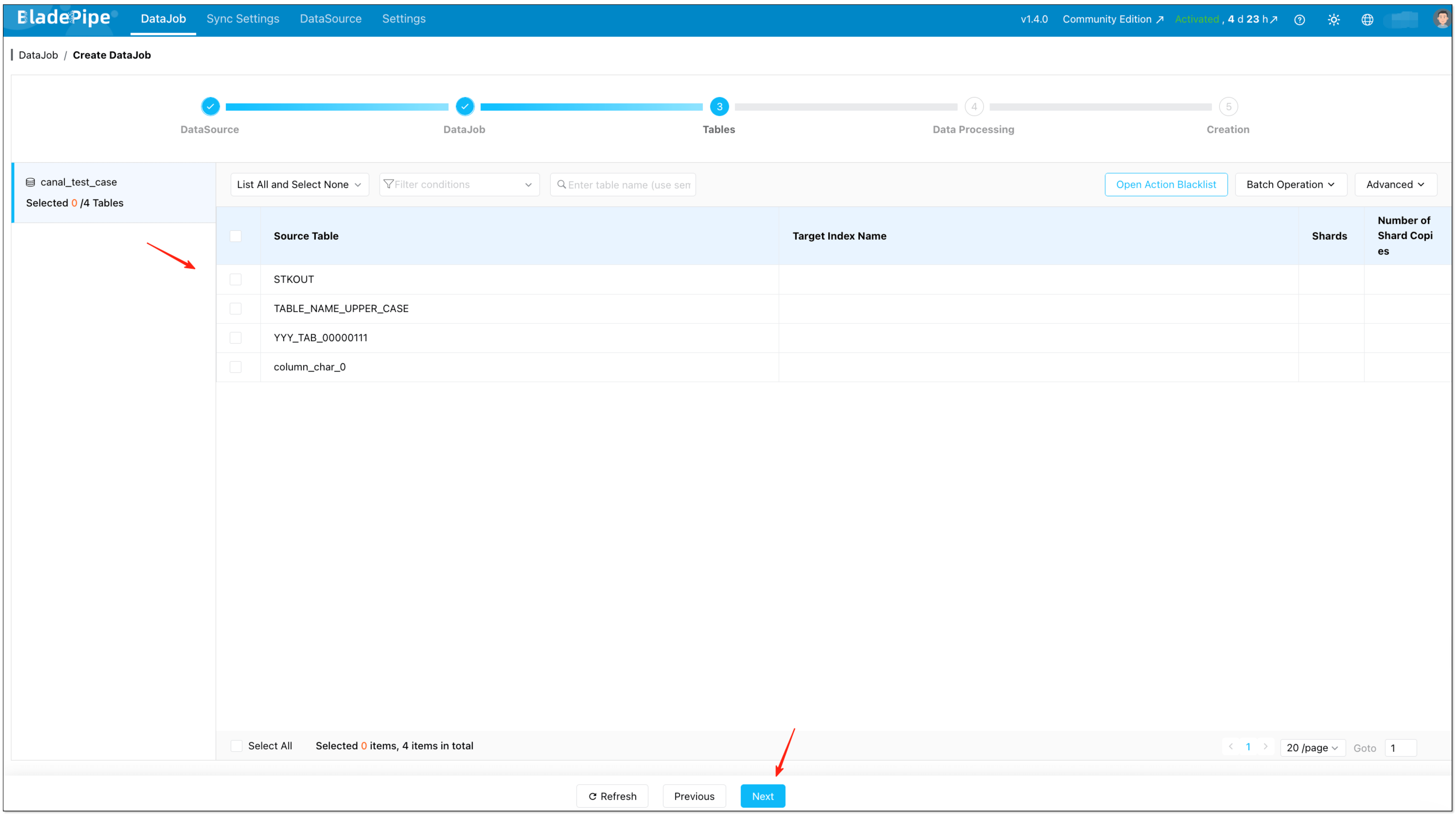 Select tables for MySQL to Elasticsearch sync
