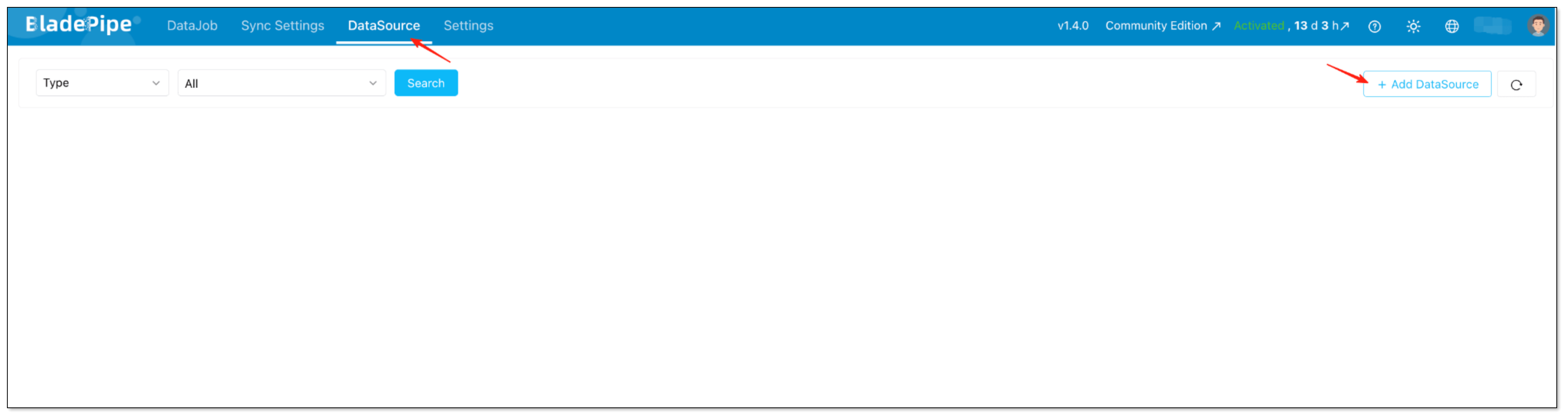 BladePipe Add DataSource page