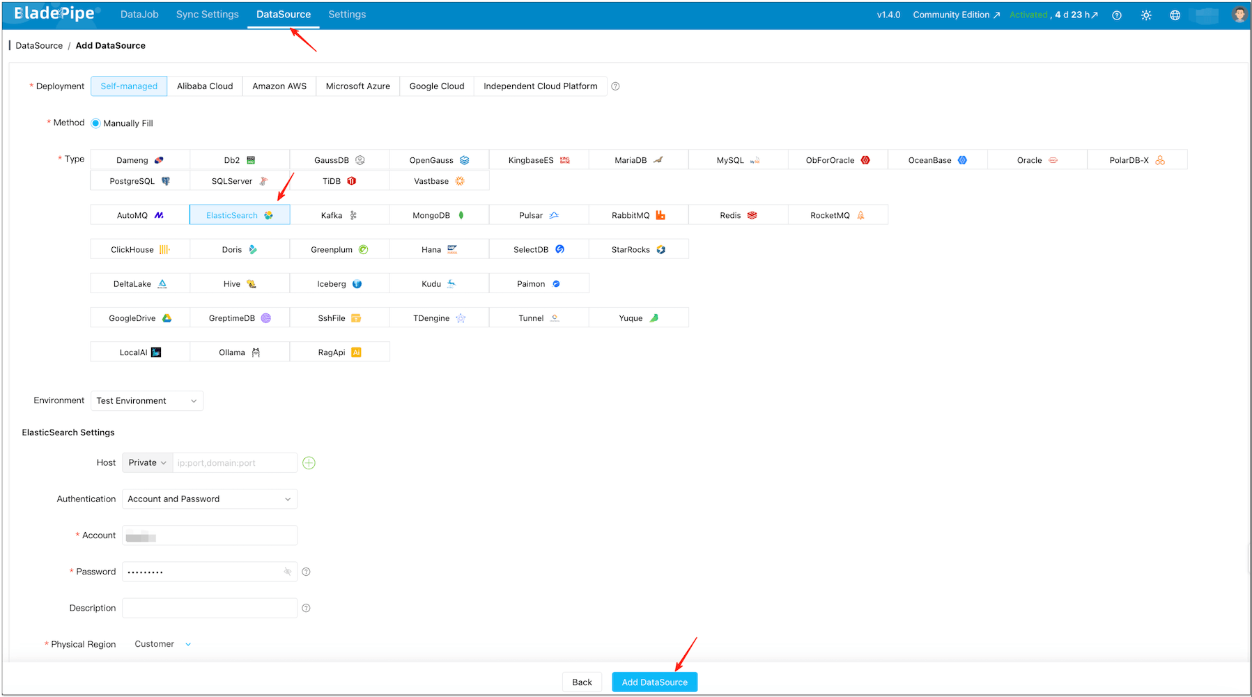 Add an Elasticsearch DataSource in BladePipe