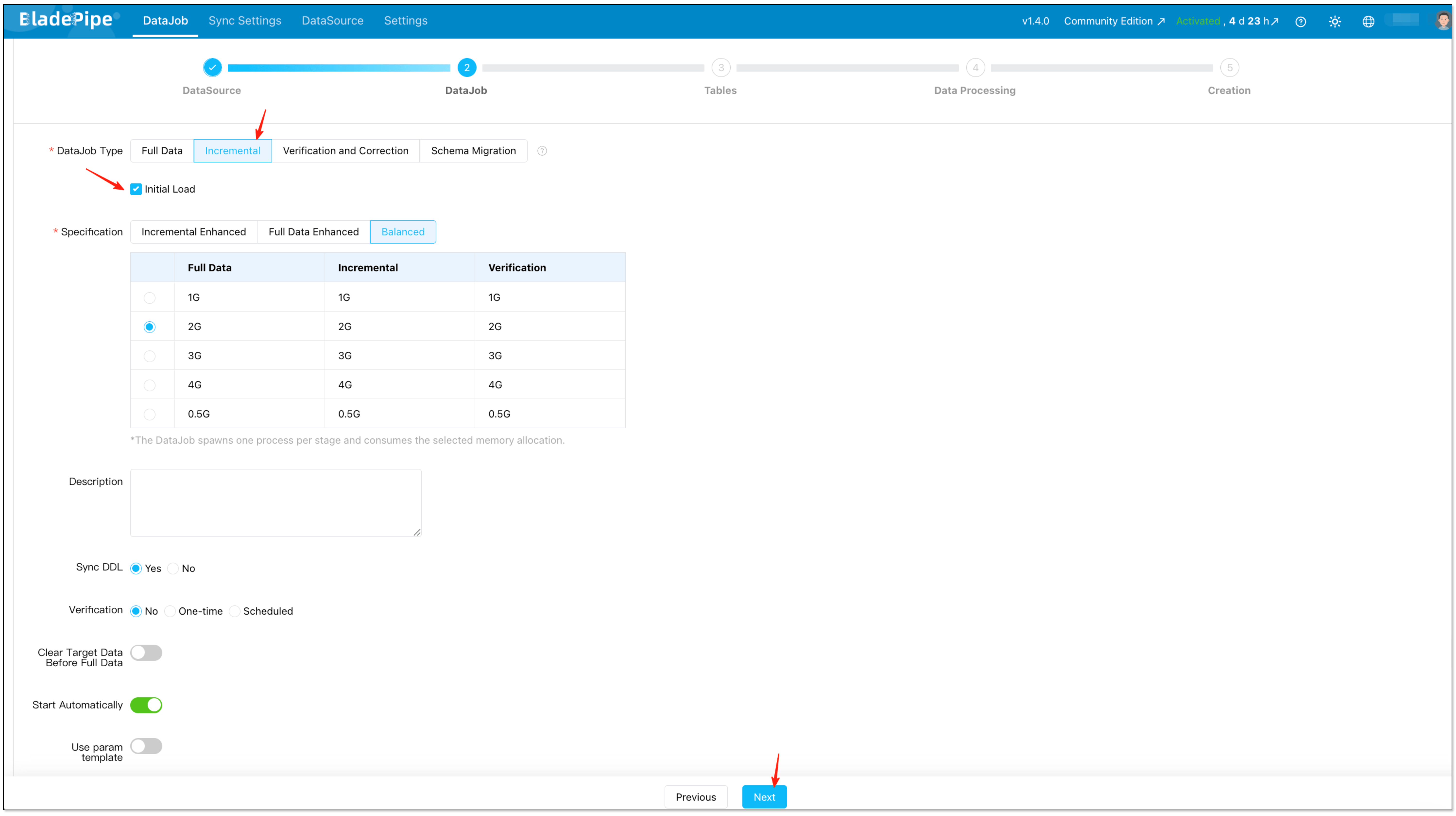 Choose Incremental sync with Initial Load enabled
